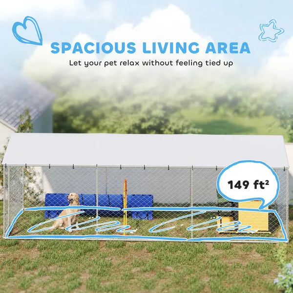 PawHut 20 ft x 7.5 ft x 6.5 ft Dog Kennel Outdoor for Small Medium Large Dogs with Waterproof Roof, Silver - product image 5