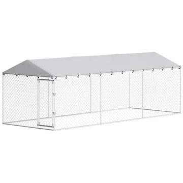 PawHut 20 ft x 7.5 ft x 6.5 ft Dog Kennel Outdoor for Small Medium Large Dogs with Waterproof Roof, Silver - product image 1
