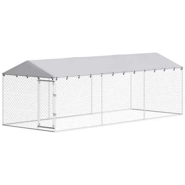 PawHut 20 ft x 7.5 ft x 6.5 ft Dog Kennel Outdoor for Small Medium Large Dogs with Waterproof Roof, Silver - product image 1