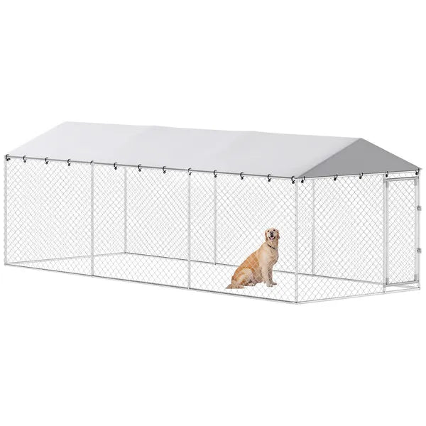 PawHut 20 ft x 7.5 ft x 6.5 ft Dog Kennel Outdoor for Small Medium Large Dogs with Waterproof Roof, Silver - product image 11