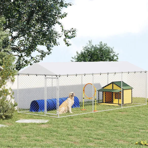 PawHut 20 ft x 7.5 ft x 6.5 ft Dog Kennel Outdoor for Small Medium Large Dogs with Waterproof Roof, Silver - product image 2
