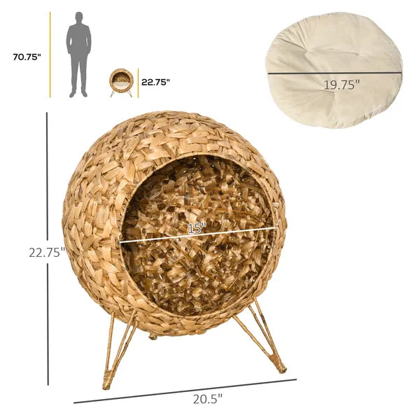 20.5 Weaved Cat Bed Elevated Hand Made Cat House Condo with Cushion Brown - product image 3