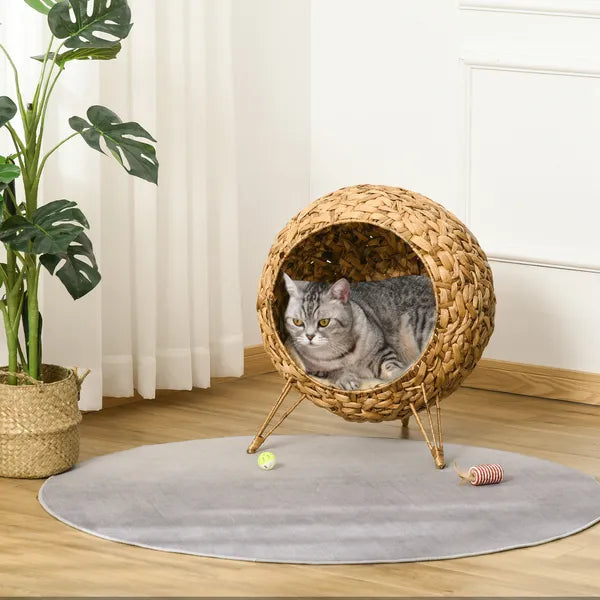 20.5 Weaved Cat Bed Elevated Hand Made Cat House Condo with Cushion Brown - product image 2
