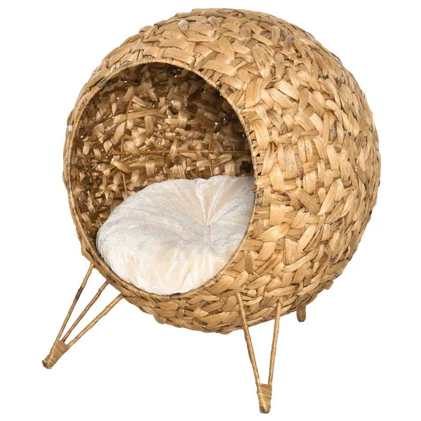 20.5 Weaved Cat Bed Elevated Hand Made Cat House Condo with Cushion Brown - product image 11