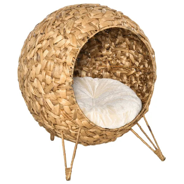 20.5 Weaved Cat Bed Elevated Hand Made Cat House Condo with Cushion Brown - product image 1