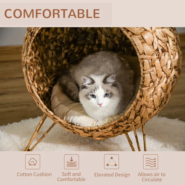 20.5 Weaved Cat Bed Elevated Hand Made Cat House Condo with Cushion Brown - product image 6