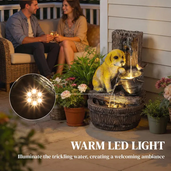 Outsunny 22 Inch Outdoor Fountain with 3-Tier Puppy Theme, Resin Garden Fountain with LED Lights, Adjustable Flow, Rustic Brown - product image 5