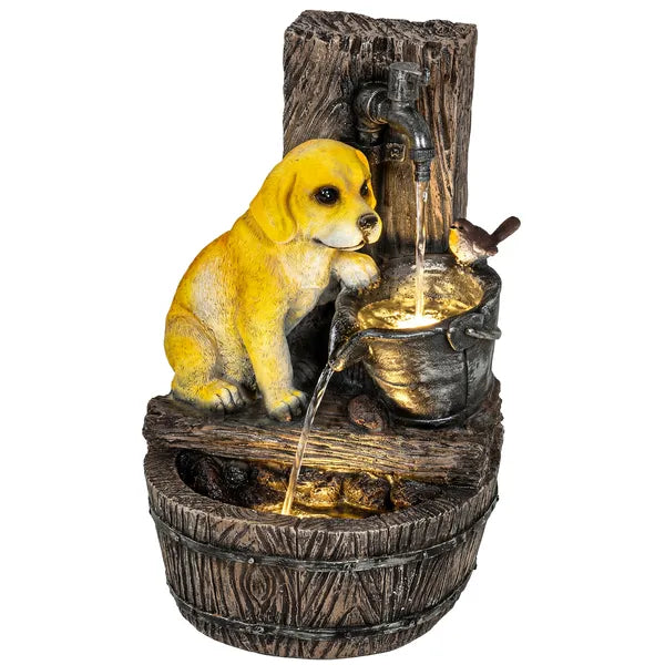 Outsunny 22 Inch Outdoor Fountain with 3-Tier Puppy Theme, Resin Garden Fountain with LED Lights, Adjustable Flow, Rustic Brown - product image 11