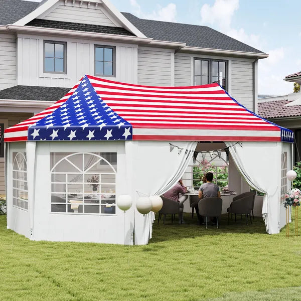 22.3 x 16.4 ft Heavy Duty Party Tent, Outdoor Canopy Tent with 2 Doors and 6 Windows, American Flag - product image 2