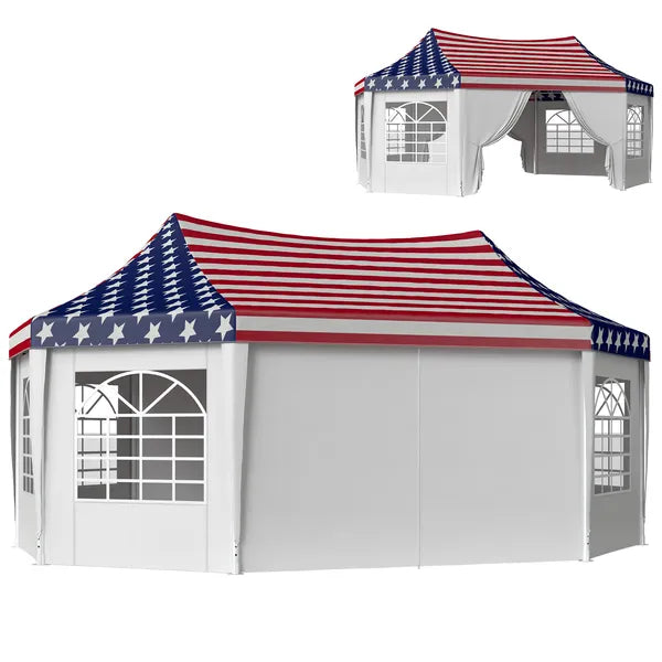 22.3 x 16.4 ft Heavy Duty Party Tent, Outdoor Canopy Tent with 2 Doors and 6 Windows, American Flag - product image 1
