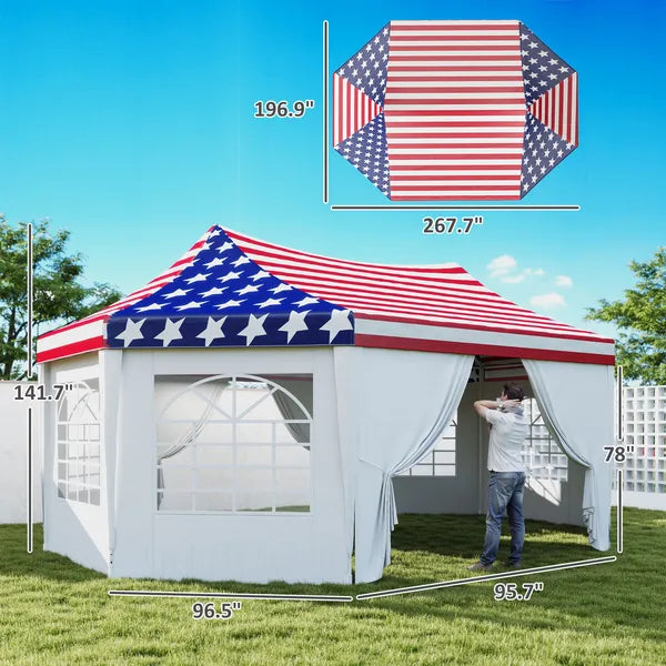 22.3 x 16.4 ft Heavy Duty Party Tent, Outdoor Canopy Tent with 2 Doors and 6 Windows, American Flag - product image 3