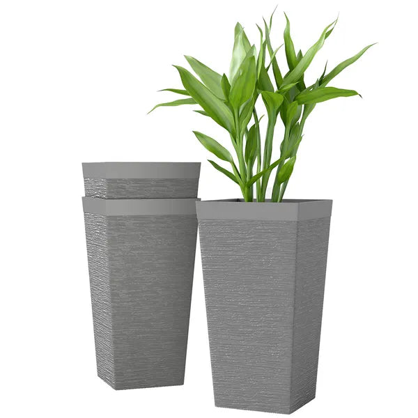 Outsunny 22.8 Inch Set of 3 Outdoor Planters with Stone Finish and Wheels, Stackable Tapered Planters with Drainage Hole, Gray - product image 11