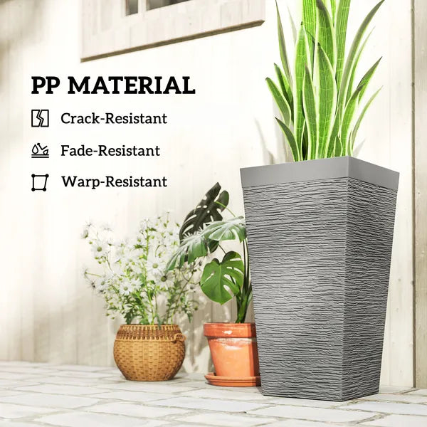 Outsunny 22.8 Inch Set of 3 Outdoor Planters with Stone Finish and Wheels, Stackable Tapered Planters with Drainage Hole, Gray - product image 6
