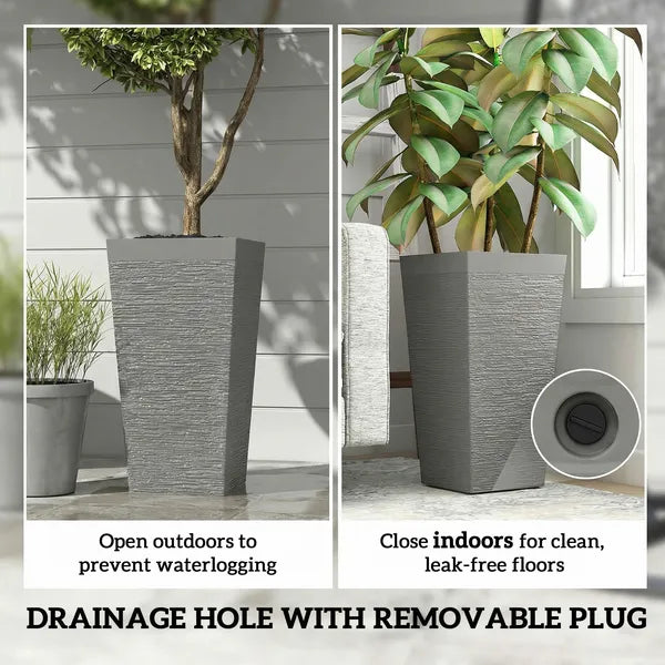 Outsunny 22.8 Inch Set of 3 Outdoor Planters with Stone Finish and Wheels, Stackable Tapered Planters with Drainage Hole, Gray - product image 8