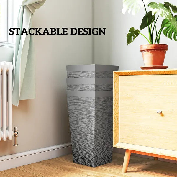 Outsunny 22.8 Inch Set of 3 Outdoor Planters with Stone Finish and Wheels, Stackable Tapered Planters with Drainage Hole, Gray - product image 9