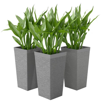 Outsunny 22.8 Inch Set of 3 Outdoor Planters with Stone Finish and Wheels, Stackable Tapered Planters with Drainage Hole, Gray - product image 1