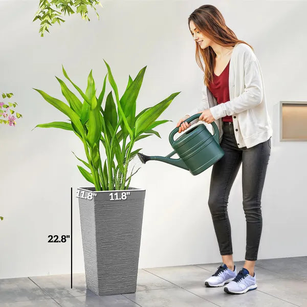 Outsunny 22.8 Inch Set of 3 Outdoor Planters with Stone Finish and Wheels, Stackable Tapered Planters with Drainage Hole, Gray - product image 3