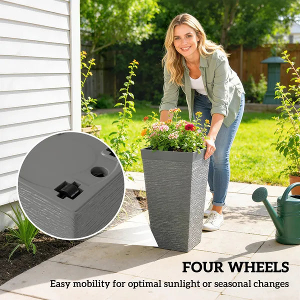 Outsunny 22.8 Inch Set of 3 Outdoor Planters with Stone Finish and Wheels, Stackable Tapered Planters with Drainage Hole, Gray - product image 7