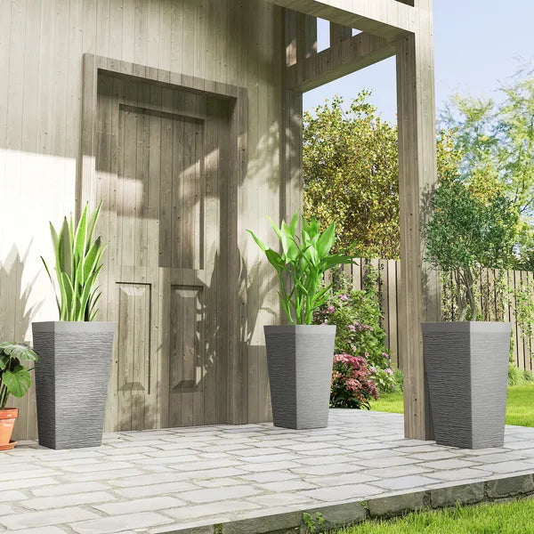 Outsunny 22.8 Inch Set of 3 Outdoor Planters with Stone Finish and Wheels, Stackable Tapered Planters with Drainage Hole, Gray - product image 10