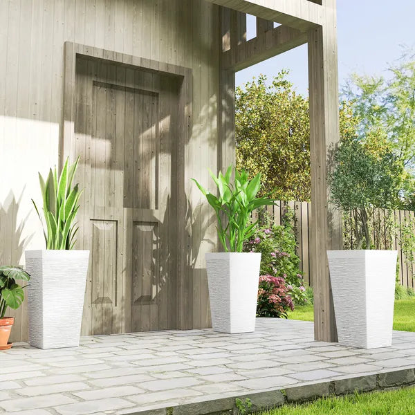 22.8 Inch Set of 3 Outdoor Planters with Stone Finish and Wheels, Stackable Tapered Planters with Drainage Hole, White - product image 10