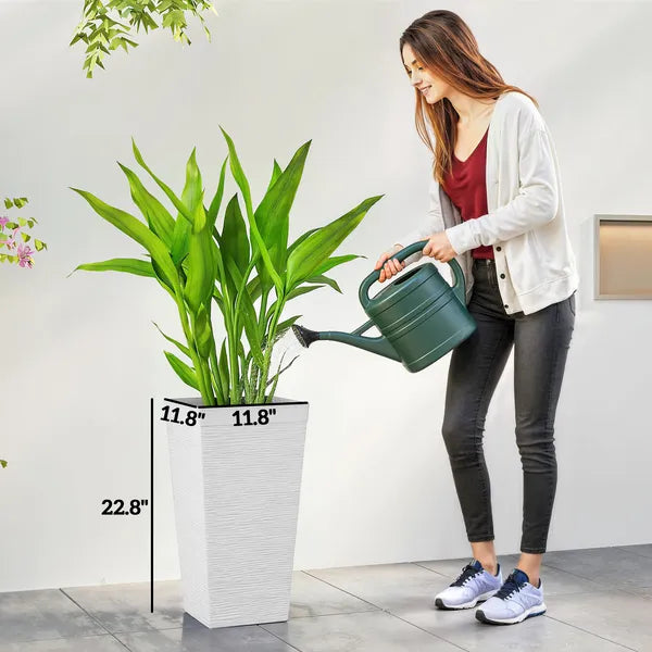 22.8 Inch Set of 3 Outdoor Planters with Stone Finish and Wheels, Stackable Tapered Planters with Drainage Hole, White - product image 3