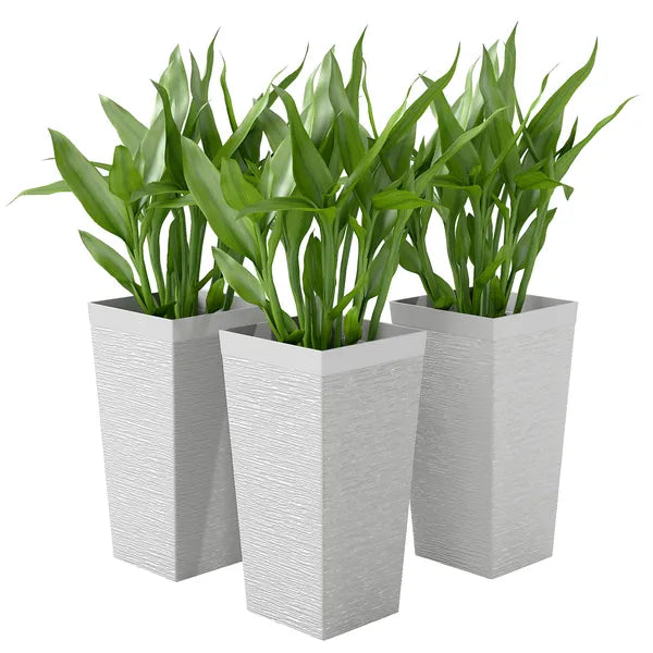 22.8 Inch Set of 3 Outdoor Planters with Stone Finish and Wheels, Stackable Tapered Planters with Drainage Hole, White - product image 1