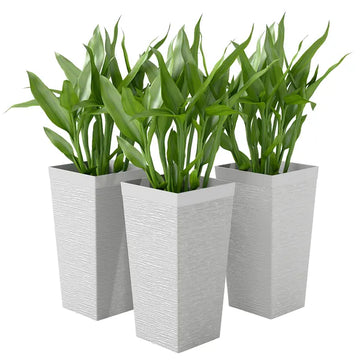 22.8 Inch Set of 3 Outdoor Planters with Stone Finish and Wheels, Stackable Tapered Planters with Drainage Hole, White - product image 1