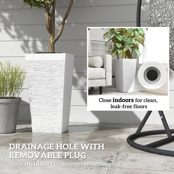 22.8 Inch Set of 3 Outdoor Planters with Stone Finish and Wheels, Stackable Tapered Planters with Drainage Hole, White - product image 8
