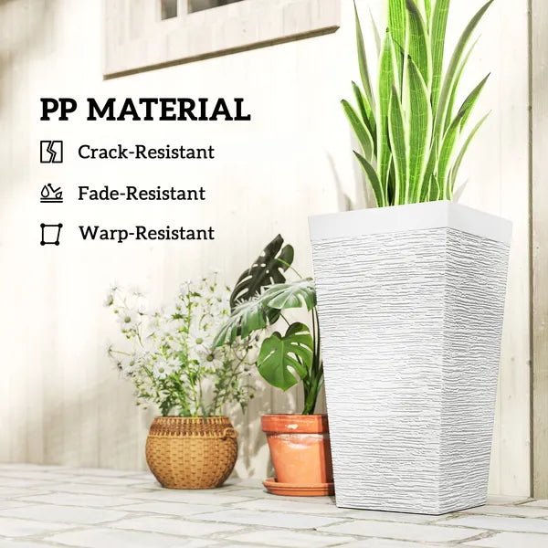 22.8 Inch Set of 3 Outdoor Planters with Stone Finish and Wheels, Stackable Tapered Planters with Drainage Hole, White - product image 6
