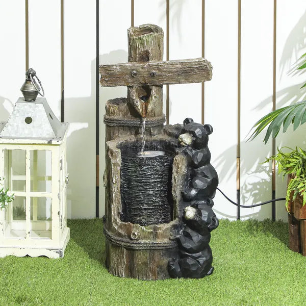 Outsunny 22.8 Inch Water Fountain, 3-Tier Resin Bears on Log Outdoor Waterfall Fountain with LED Lights, Pump - product image 10