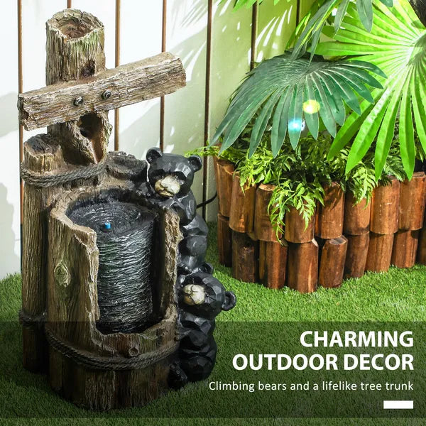 Outsunny 22.8 Inch Water Fountain, 3-Tier Resin Bears on Log Outdoor Waterfall Fountain with LED Lights, Pump - product image 6