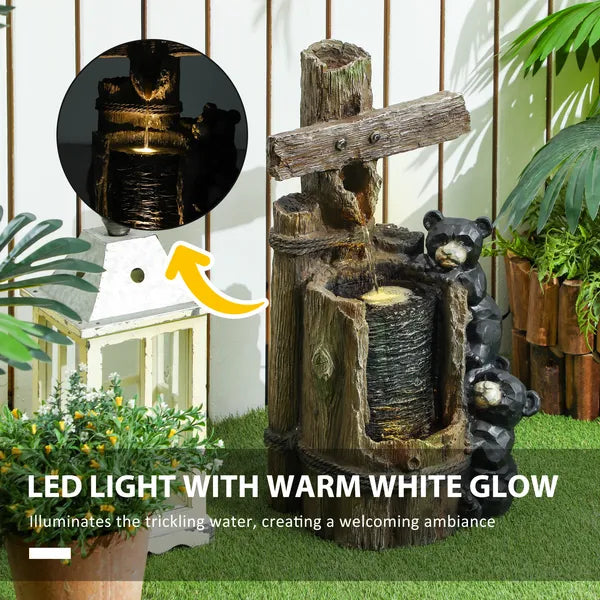 Outsunny 22.8 Inch Water Fountain, 3-Tier Resin Bears on Log Outdoor Waterfall Fountain with LED Lights, Pump - product image 4
