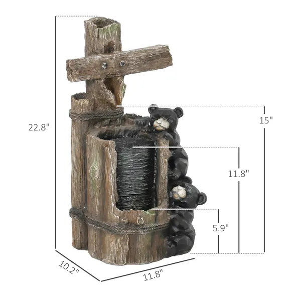 Outsunny 22.8 Inch Water Fountain, 3-Tier Resin Bears on Log Outdoor Waterfall Fountain with LED Lights, Pump - product image 3