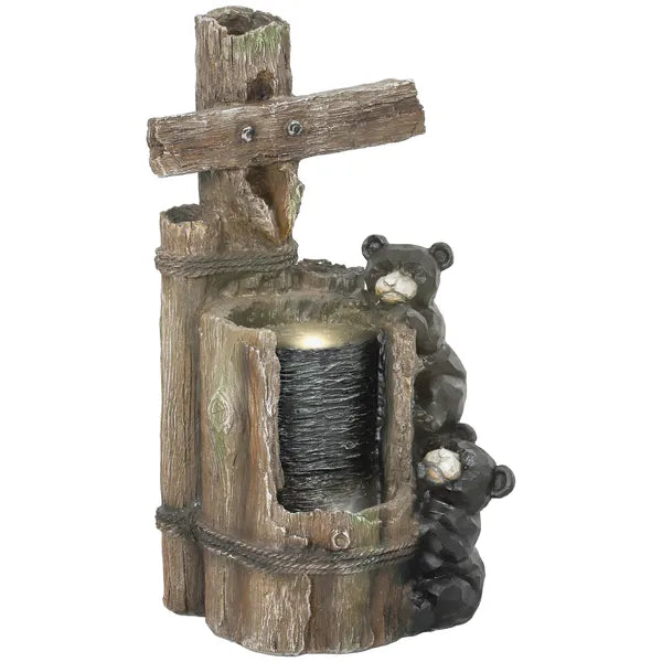 Outsunny 22.8 Inch Water Fountain, 3-Tier Resin Bears on Log Outdoor Waterfall Fountain with LED Lights, Pump - product image 11