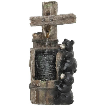 Outsunny 22.8 Inch Water Fountain, 3-Tier Resin Bears on Log Outdoor Waterfall Fountain with LED Lights, Pump - product image 1