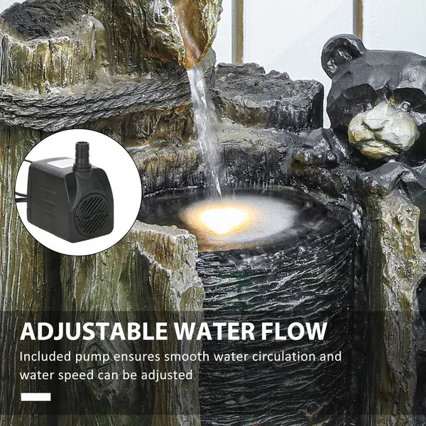 Outsunny 22.8 Inch Water Fountain, 3-Tier Resin Bears on Log Outdoor Waterfall Fountain with LED Lights, Pump - product image 5
