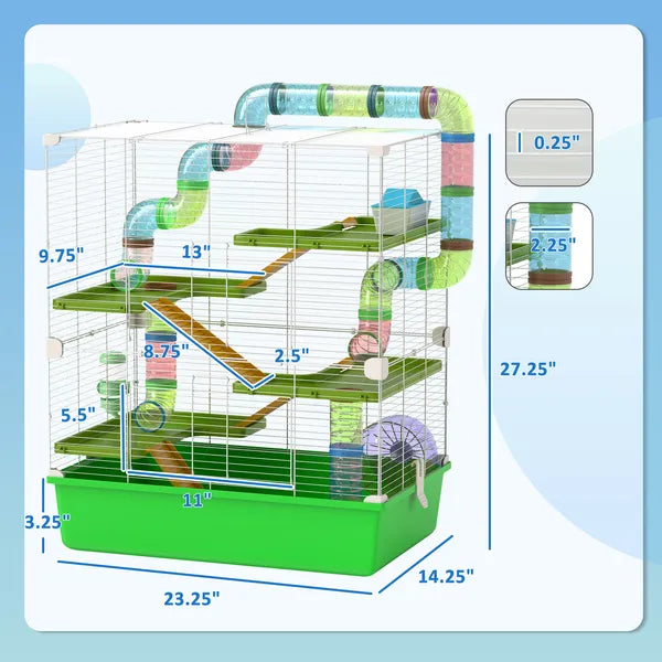 PawHut 23 Inch 5-Tier Hamster Cage with Wheel and Water Bottle, Green - product image 3