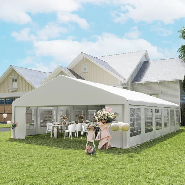 Outsunny 23 ft x 39 ft Large Outdoor Carport Canopy Party Tent with Removable Protective Sidewalls and Windows, White - product image 10