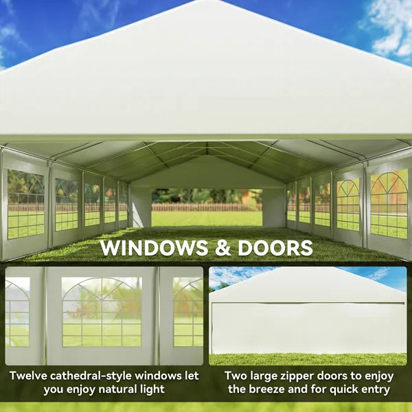 Outsunny 23 ft x 39 ft Large Outdoor Carport Canopy Party Tent with Removable Protective Sidewalls and Windows, White - product image 5