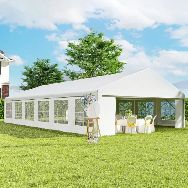 Outsunny 23 ft x 39 ft Large Outdoor Carport Canopy Party Tent with Removable Protective Sidewalls and Windows, White - product image 2