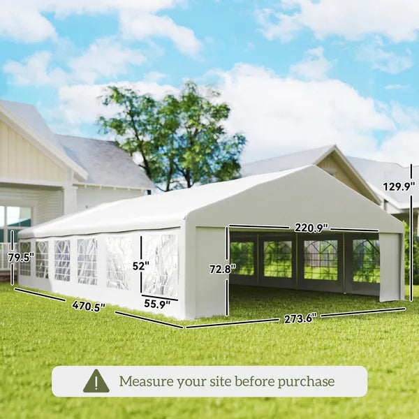Outsunny 23 ft x 39 ft Large Outdoor Carport Canopy Party Tent with Removable Protective Sidewalls and Windows, White - product image 3