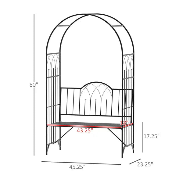 Outsunny 23.25" W x 80" H Metal Garden Arbor Archway for 2 People with Relaxing Bench and Delicate Scrollwork for Weddings and Various Climbing Plant - product image 3