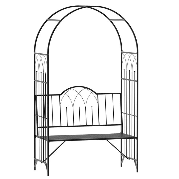 Outsunny 23.25" W x 80" H Metal Garden Arbor Archway for 2 People with Relaxing Bench and Delicate Scrollwork for Weddings and Various Climbing Plant - product image 1
