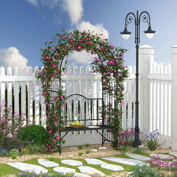 Outsunny 23.25" W x 80" H Metal Garden Arbor Archway for 2 People with Relaxing Bench and Delicate Scrollwork for Weddings and Various Climbing Plant - product image 2