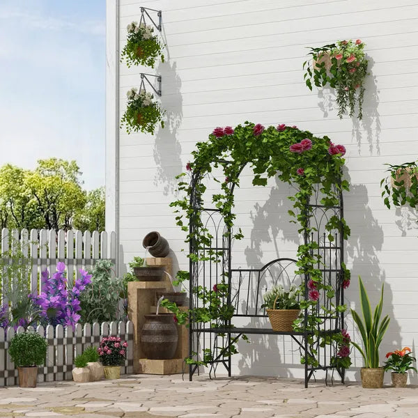 Outsunny 23.25" W x 80" H Metal Garden Arbor Archway for 2 People with Relaxing Bench and Delicate Scrollwork for Weddings and Various Climbing Plant - product image 7