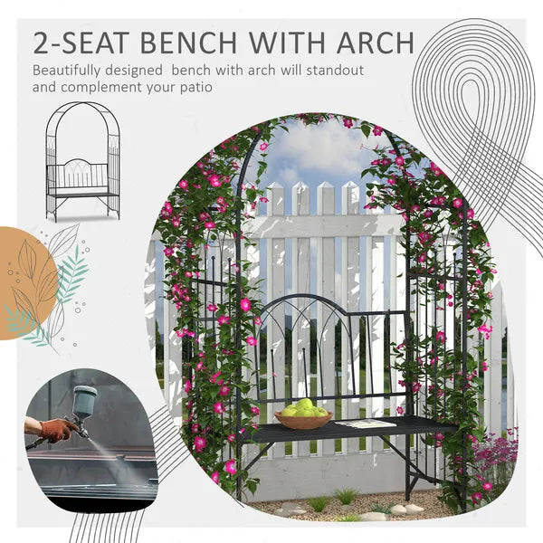 Outsunny 23.25" W x 80" H Metal Garden Arbor Archway for 2 People with Relaxing Bench and Delicate Scrollwork for Weddings and Various Climbing Plant - product image 4