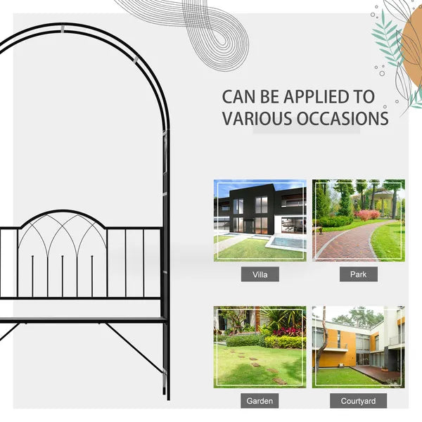 Outsunny 23.25" W x 80" H Metal Garden Arbor Archway for 2 People with Relaxing Bench and Delicate Scrollwork for Weddings and Various Climbing Plant - product image 6