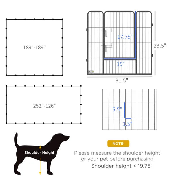 PawHut 24 Panel Dog Playpen for Small and Medium Dogs with Lockable Door, or Indoor/Outdoor Use, DIY Shape Pet Playpen, 189" x 189" x 32" - product image 3