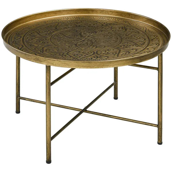 HOMCOM 24" Round Cafe Table, Gold Hammered Tray Top with Metal Frame, Living Room Center Table - product image 11