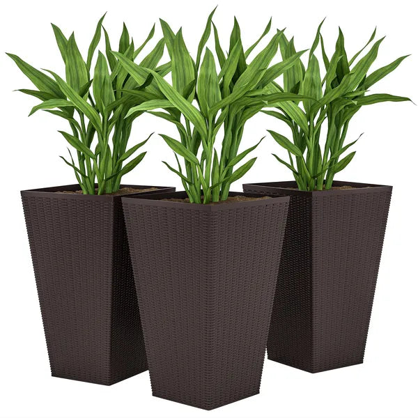 Outsunny 24 Inch Tall Plastic Planters Set of 3 with Drainage Holes Brown - product image 11
